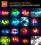 Set of glowing neon techno shapes, abstract background collection