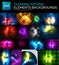 Set of glowing neon techno shapes, abstract background collection