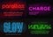 Set of glowing neon vector typefaces, alphabets, letters, fonts,