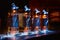 Set of glowing vacuum electron tubes