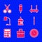 Set Glue, Briefcase, Clock, Pencil with eraser, Calculator, Table lamp, Router and wi-fi signal and Scissors icon