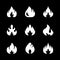 Set glyph icons of fire or flame