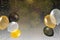 Set of gold, black, yellow, white helium ball isolated in the air