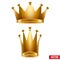 Set of Gold classic royal Crowns. King and Queen.