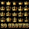 Set of gold crowns on a black background