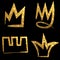 Set gold glitter hand drawn crown. Sign king, queen, princess.