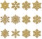 Set of gold glitter snowflakes