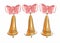 Set of gold metal bells with pink bows. Symbol of Christmas