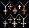 Set gold and silver cross pendant with gems