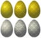 Set of gold and silver Easter eggs