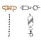 A set of gold and silver locks with stones for jewelry chains and bracelets. For designers and layouts