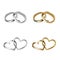 Set of gold and silver wedding rings. heart and round shaped rings. interlocking rings