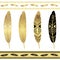 Set of gold tribal feathers. Flash tattoo ethnic seamless patterns.