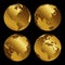 Set of golden 3d metal globes on black background, vecor illustration