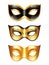 Set of golden carnival venetian masks on white background