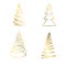 Set of golden Christmas trees silhouettes. Vector isolated gold icon collection of evergreen spruce fir decor.