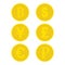 Set of golden coins bitcoin dollar uang pound euro ruble golden money yellow coin signs of currency flat design EPS 10