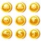 Set of Golden Coins for game apps. Gold icons, heart, crown, symbols game UI, gaming gambling. Vector illustration