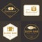 Set of golden color Japanese food logo, badges, banners, emblem for asian food restaurant with Japanese pattern.