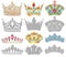 Set of golden crown , tiara, diadem and silhouettes