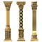 Set of golden decorative columns in oriental style