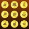 Set of golden food-related badges or medals