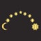 Set of golden moon, stars, sun, magical astrology and boho. Magic concept, minimalism.