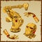 Set of the golden robot parts, arm, head and other