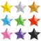 Set of golden, silver, bronze, colorful isolated stars