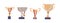 Set of golden and silver cups with gold medals isolated on white background. Winner's prizes, trophies, awards and