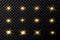 Set of golden stars, vector flashes with light on a transparent background.