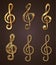 Set of golden treble clef