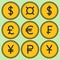 Set of golden yellow coin-like vector icons