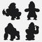 Set of Gorilla silhouettes cartoon with different poses and expressions