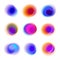 Set of gradient circles of vibrant colors. Rainbow colored collection of blurred round spots on white background. Red, pink, purpl