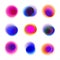 Set of gradient circles of vibrant colors. Red, pink, purple, blue transparent dots. Rainbow colored collection of blurred round s