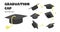 Set of graduation caps flat vector illustration cartoon style clipart hand drawn. Graduation caps throwing up concept