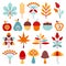 Set Graphic Autumn Icons Brown Orange Blue