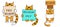 Set graphic color drawings of ginger red striped cats with boxes with inscriptions - delivery, pets, food