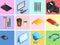 Set of Graphic designing tools on different color .