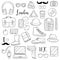 Set of graphic elements icons. Hipster accessories. Doodle cartoon comic background, wallpaper, template, backdrop