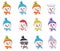 Set of Graphic Emoticons - snowmans. Collection of Emoji. Smile icons.