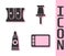 Set Graphic tablet, Pencil sharpener, Tube with paint palette and Push pin icon. Vector