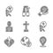 Set Graves funeral sorrow, Psychology, Psi, Head with heart, Broken divorce, and icon. Vector