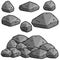 Set of gray cartoon granite stones of different shapes. Element of nature