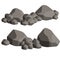 Set of gray granite stones of different shapes. Element of nature