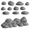 Set of gray granite stones of different shapes. Element of nature, mountains