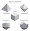 Set of gray volumetric geometrical colored shapes. Regular polyhedron