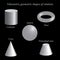 Set of gray volumetric geometrical shapes. Volumetric geometric shapes of rotation