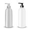 SET of Gray and white plastic Cosmetic Bottle beauty products with black and silvery pump lid on white isolated background.